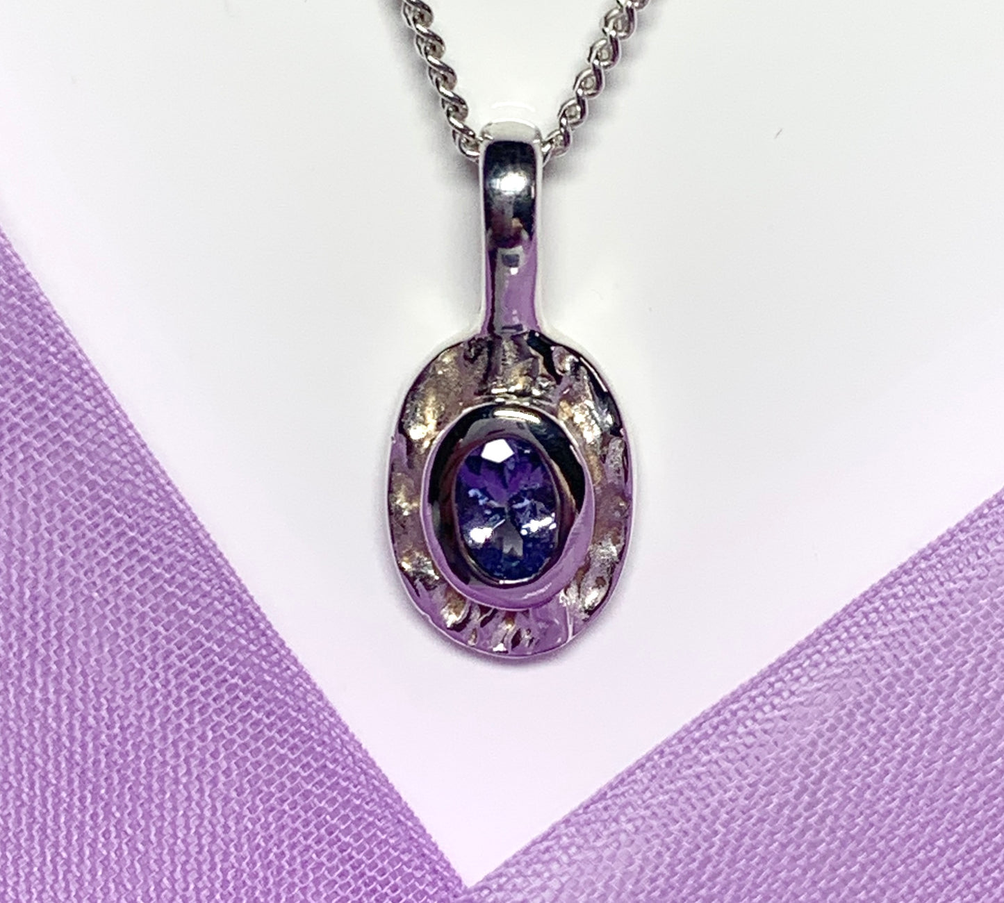Real tanzanite oval necklace sterling silver