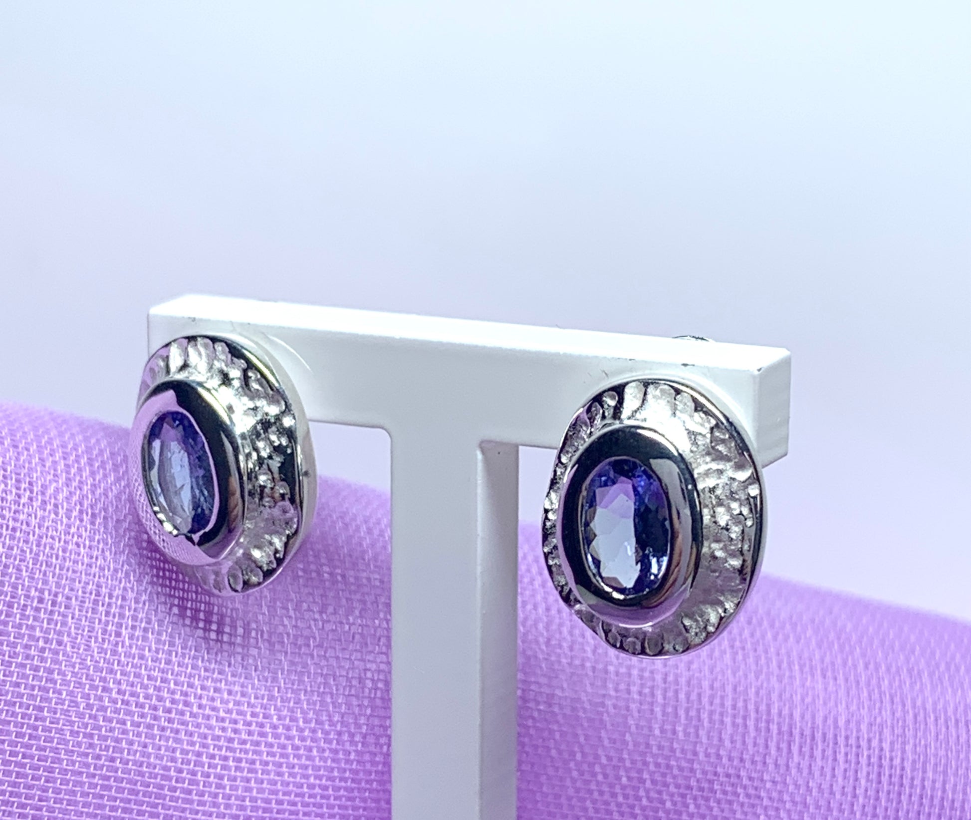 Real tanzanite oval stud earrings sterling silver
