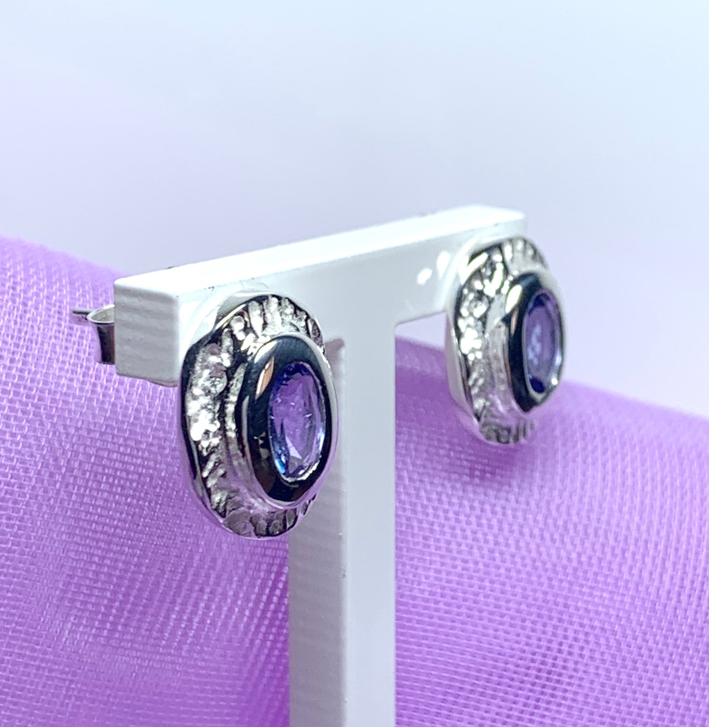 Real tanzanite oval stud earrings sterling silver