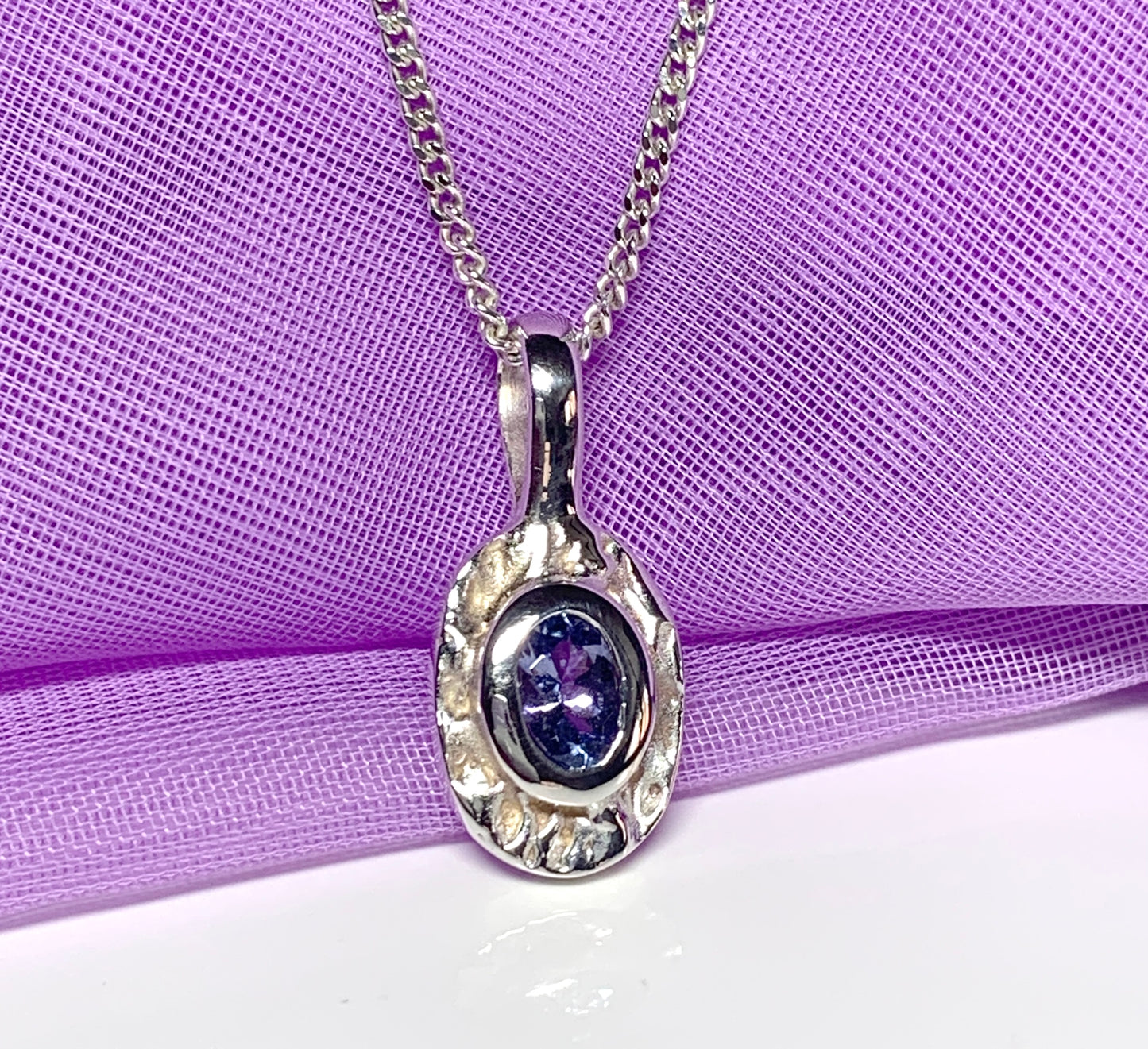 Real tanzanite oval necklace sterling silver