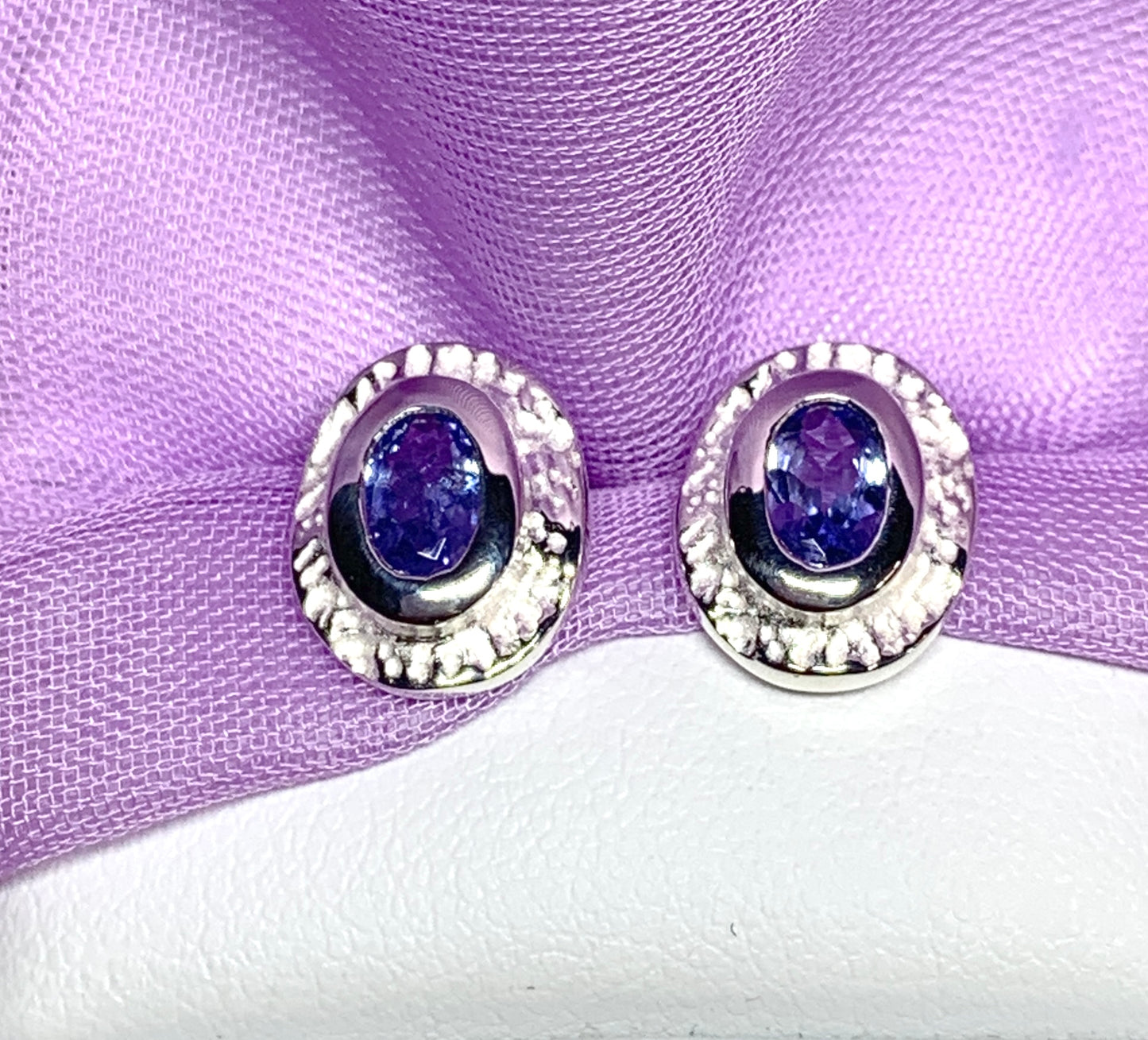 Real tanzanite oval stud earrings sterling silver