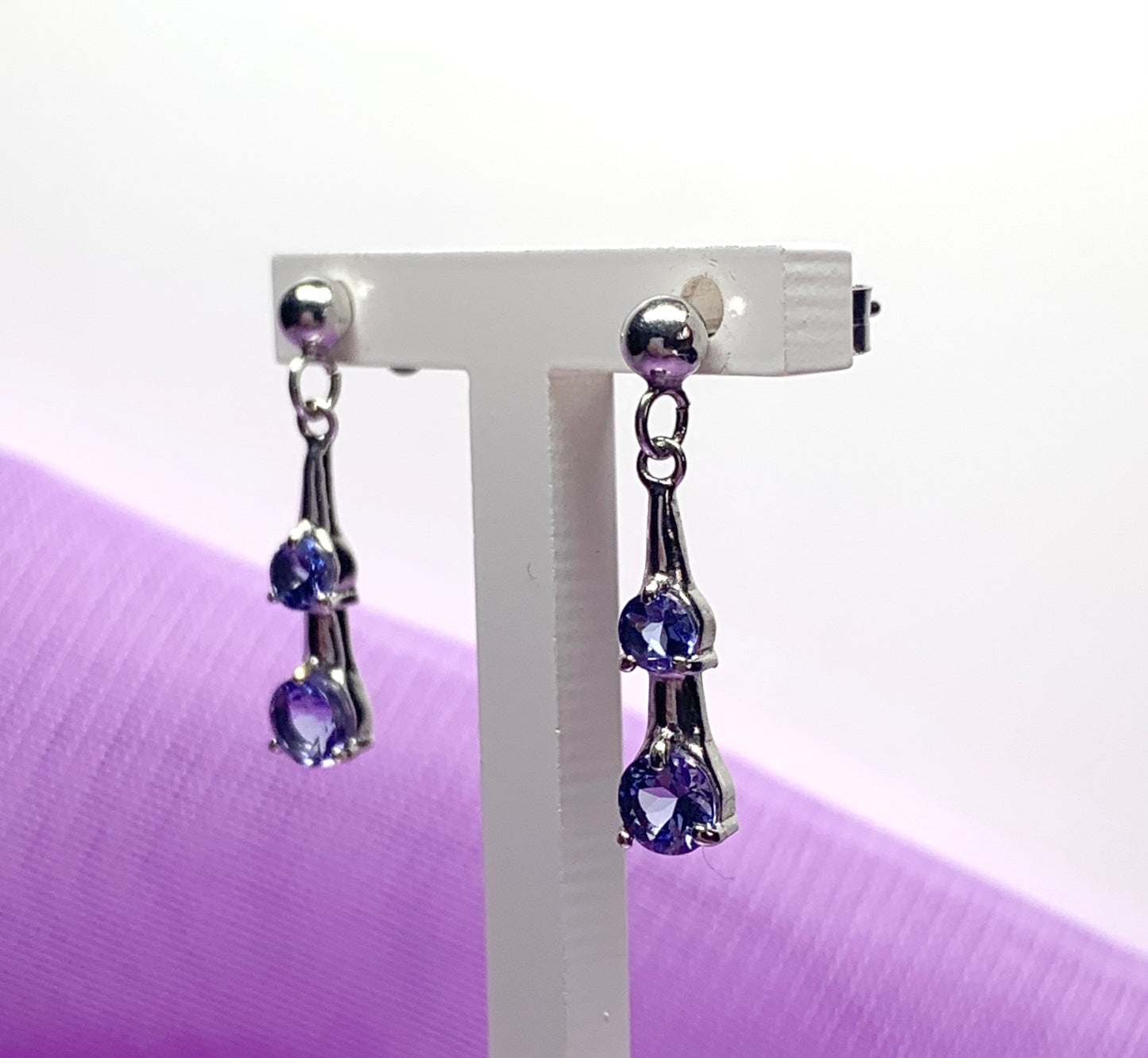 Double real tanzanite white gold earrings drop