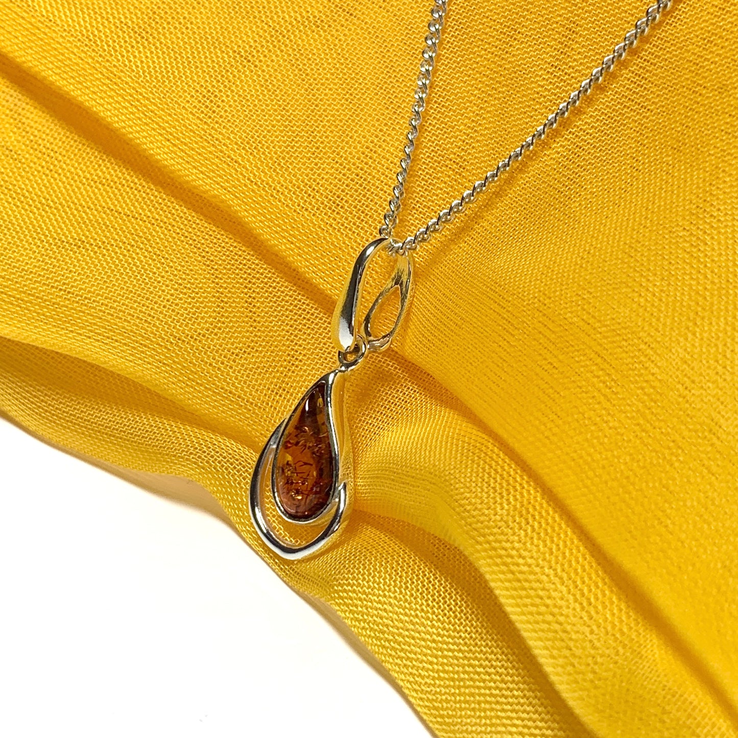 Real teardrop pear shaped amber fancy necklace sterling silver