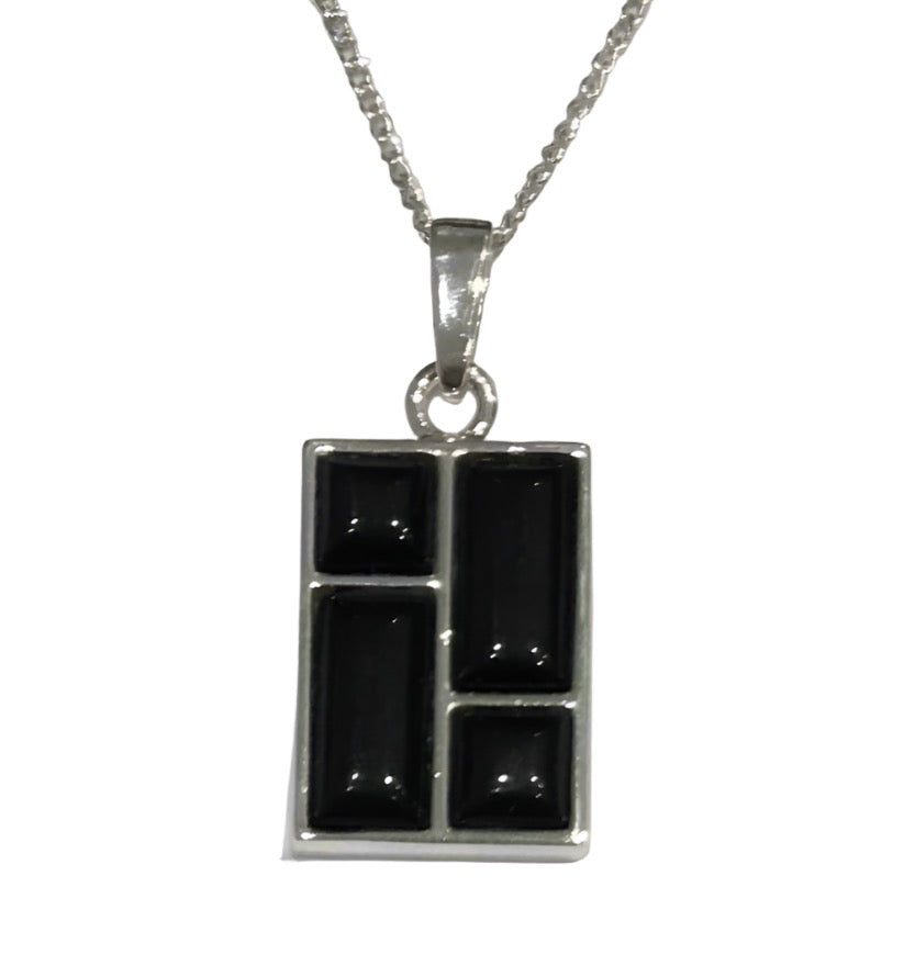 Rectangle Shaped Sterling Silver Jet Necklace