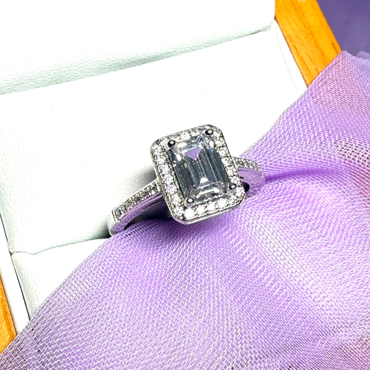 Rectangular Ladies Silver Cluster Ring