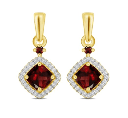 Red Brown Garnet And Diamond Cluster Yellow Gold Drop Earrings