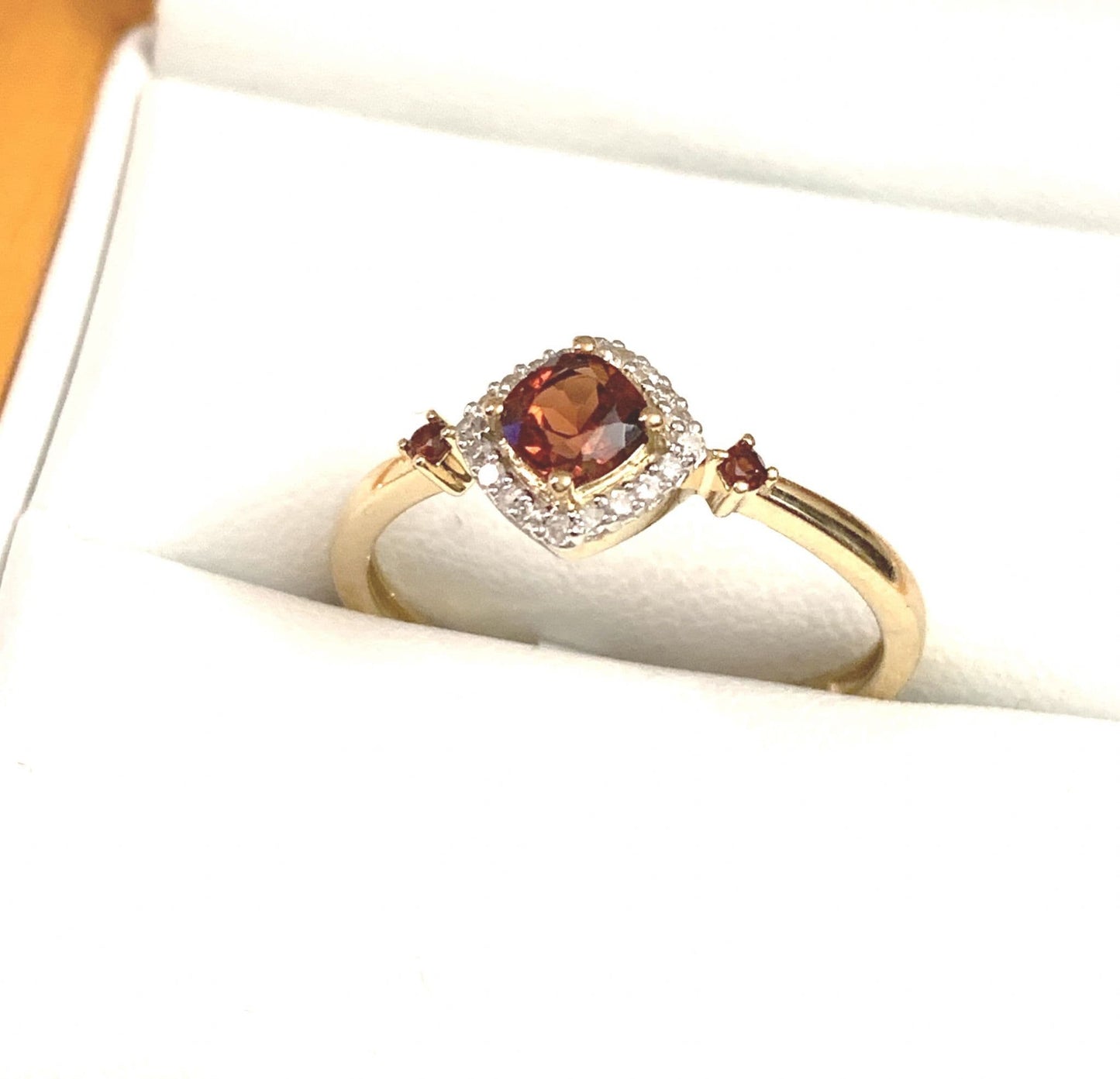 Red Brown Garnet And Diamond Yellow Gold Cluster Ring