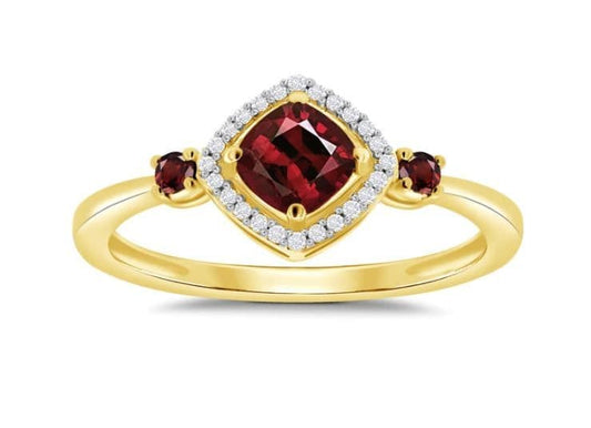 Red Brown Real Garnet And Diamond Yellow Gold Cluster Ring