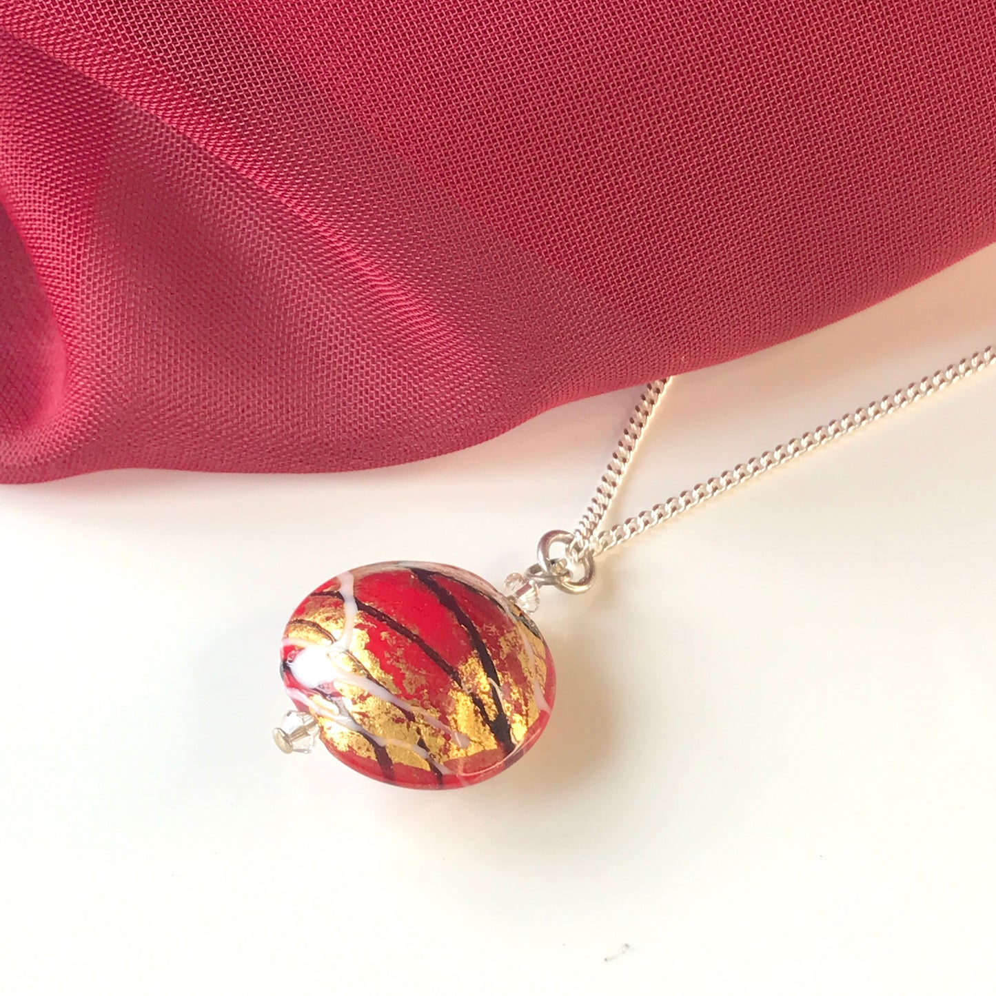 Red Gold Real Murano Gold Bead Necklace Pendant