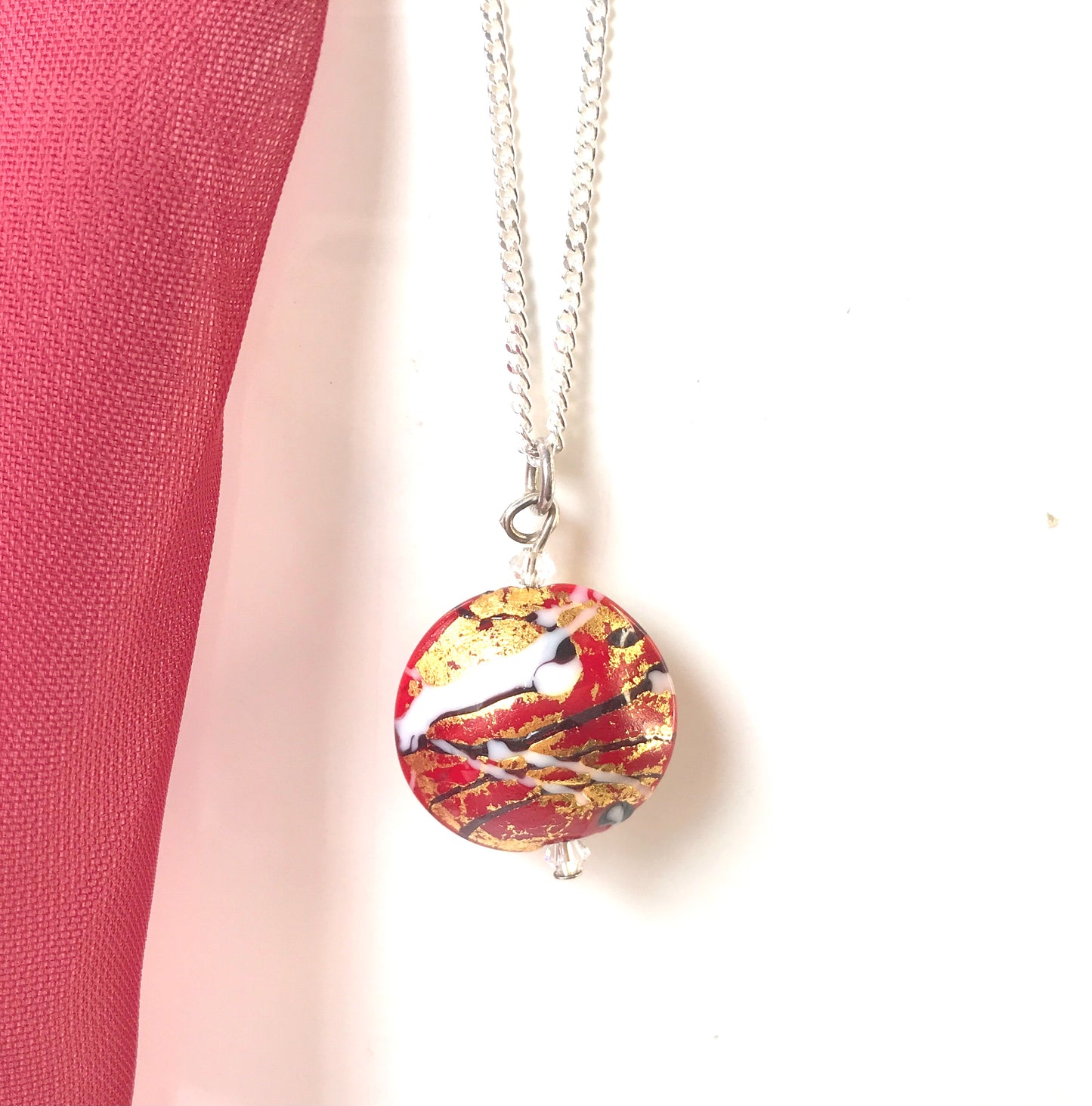 Red Gold Real Murano Gold Bead Necklace Pendant