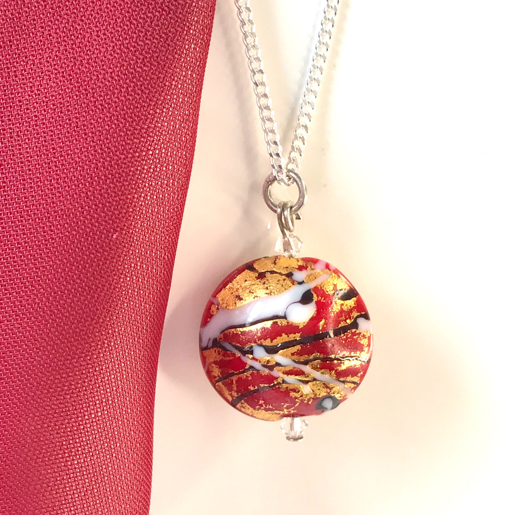Red Gold Real Murano Gold Bead Necklace Pendant