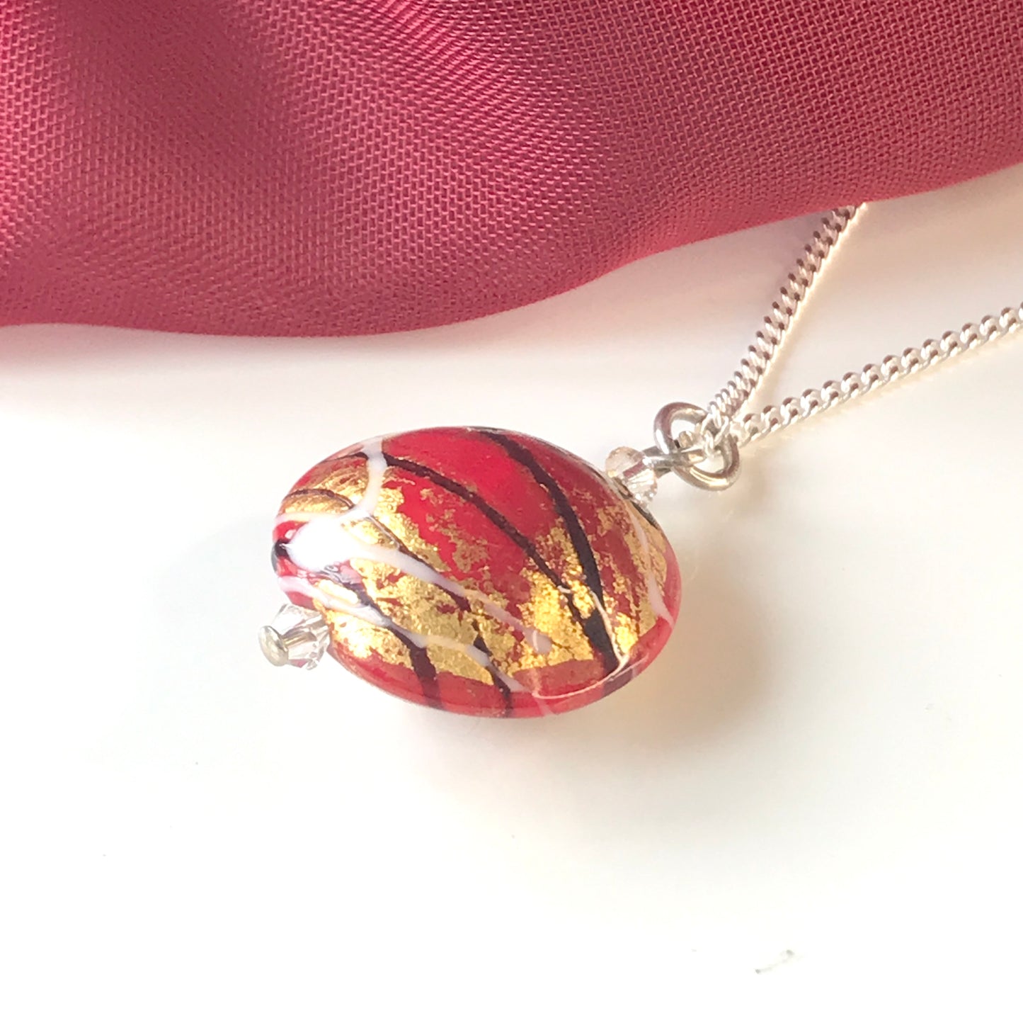 Red Gold Real Murano Gold Bead Necklace Pendant