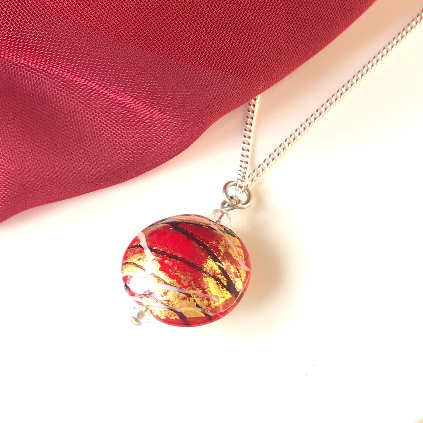 Red Gold Real Murano Gold Bead Necklace Pendant