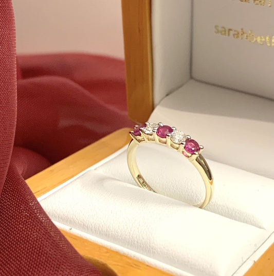 Red Ruby And Diamond Claw Set Eternity Ring Yellow Gold