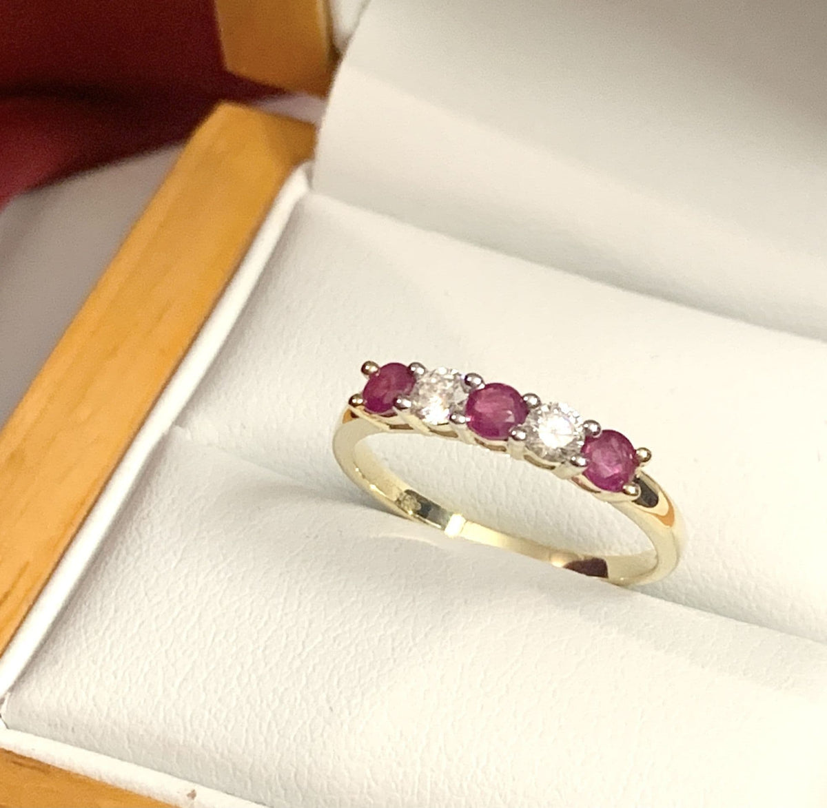 Red Ruby And Diamond Claw Set Eternity Ring Yellow Gold