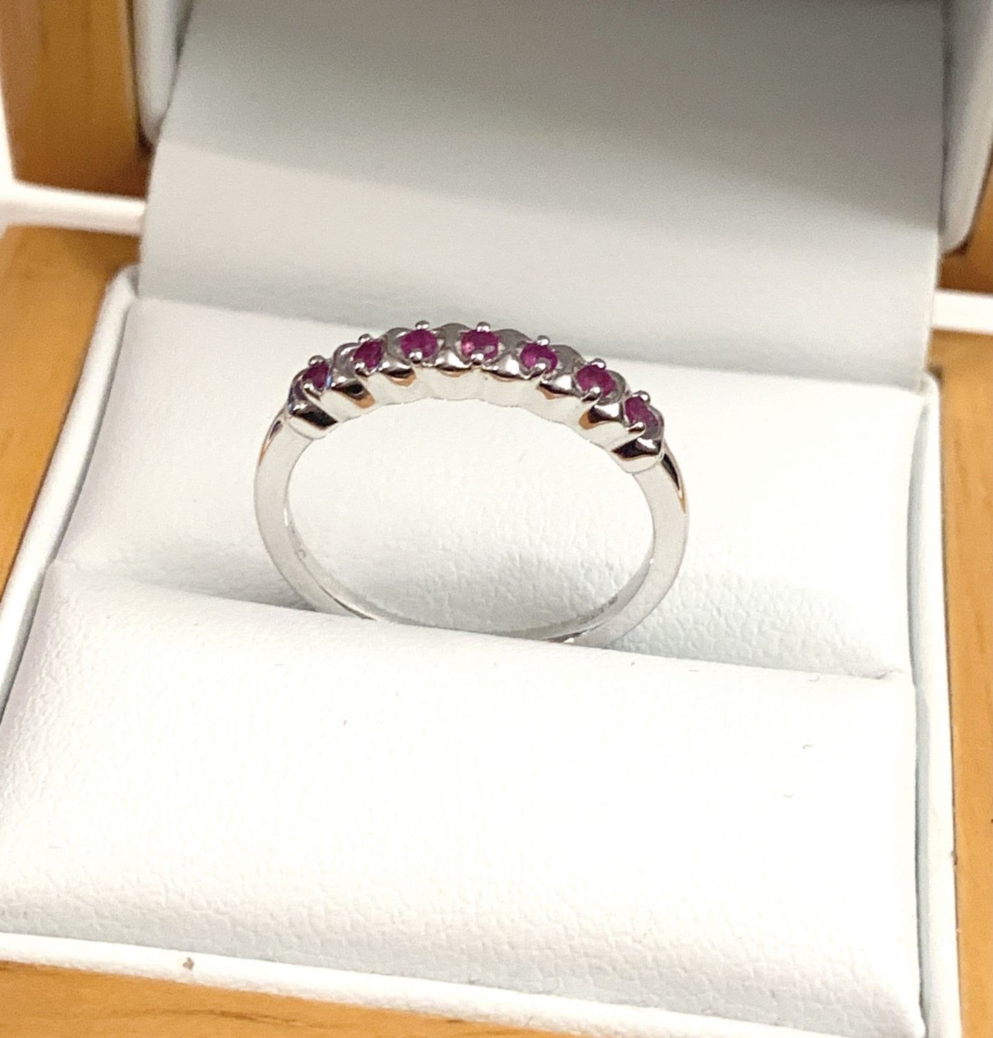 Real red ruby eternity ring white gold