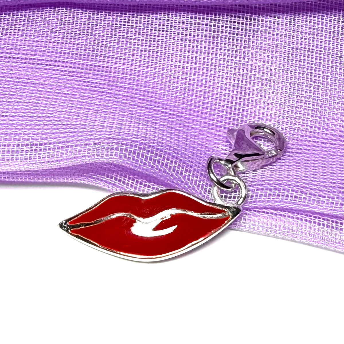 Red lush lips sterling silver charm