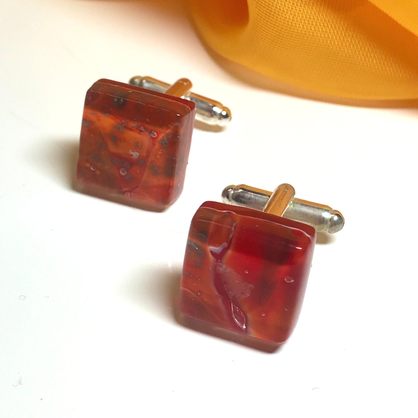 Orange Red Murano Glass Cufflinks