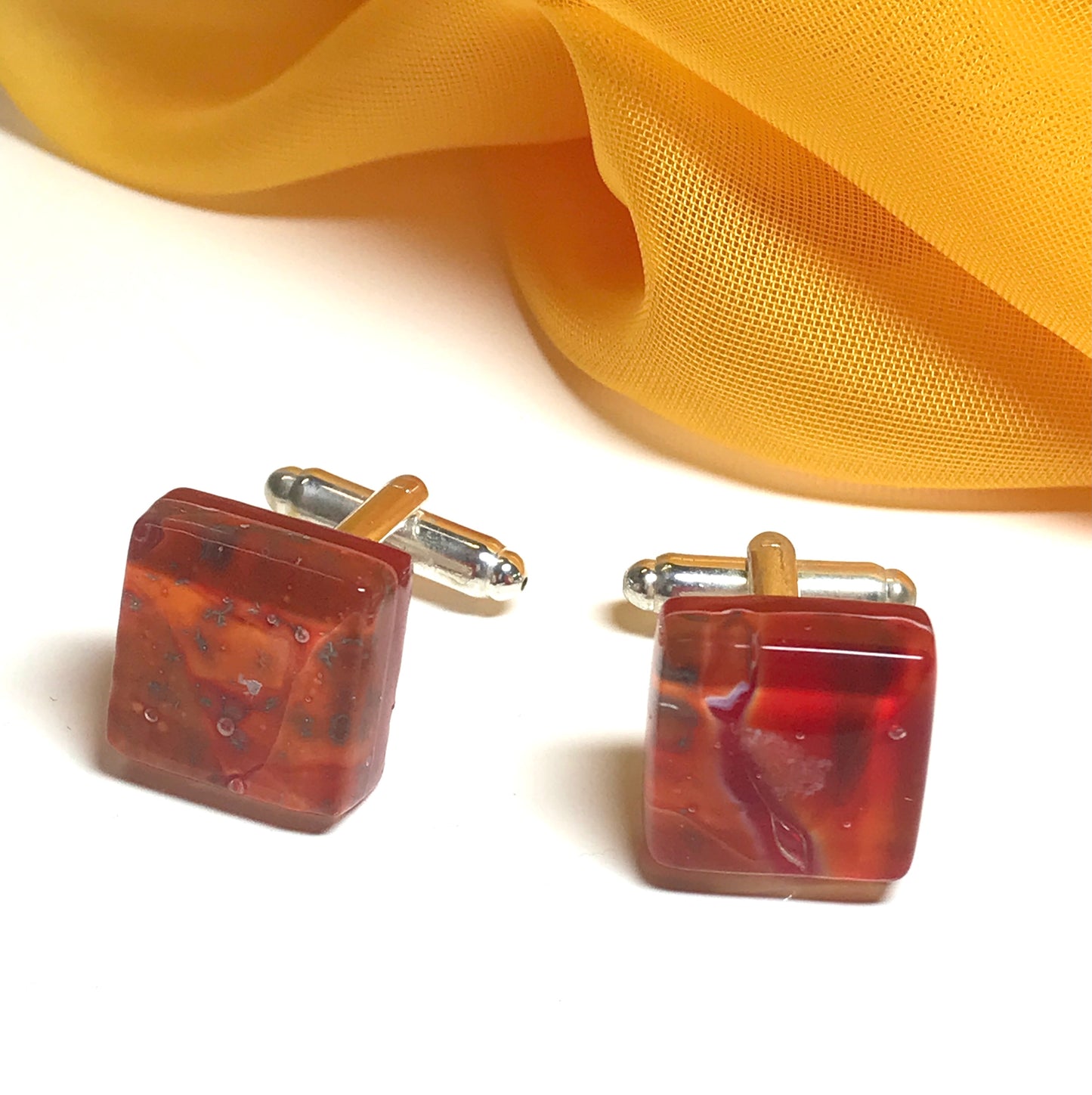 Red and orange Murano glass cufflinks