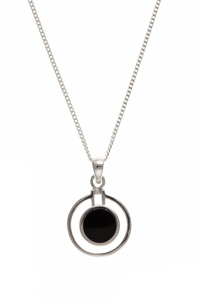 Round black onyx necklace sterling silver double circle