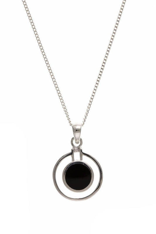 Round black onyx necklace sterling silver double circle