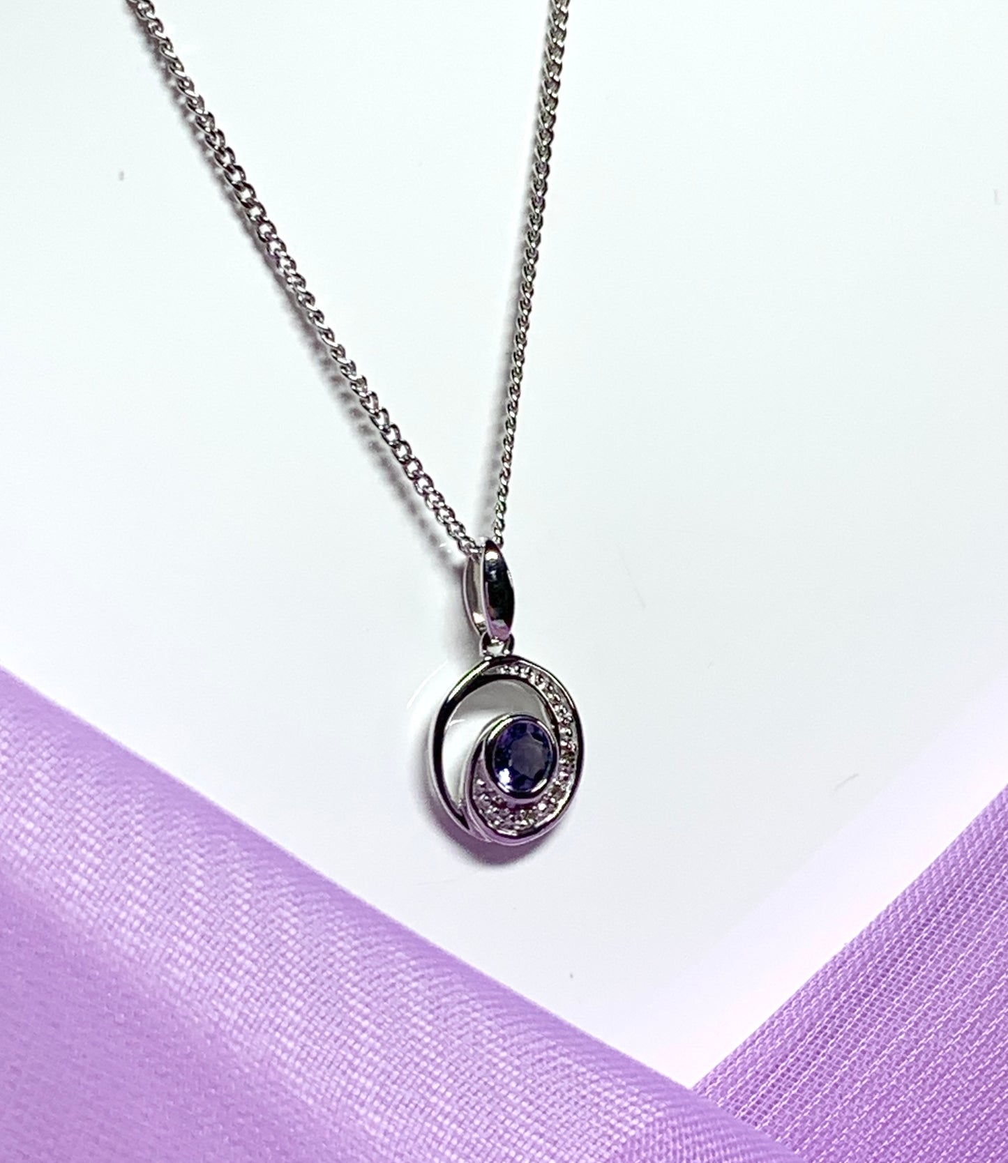 Circle Tanzanite And Diamond White Gold Necklace