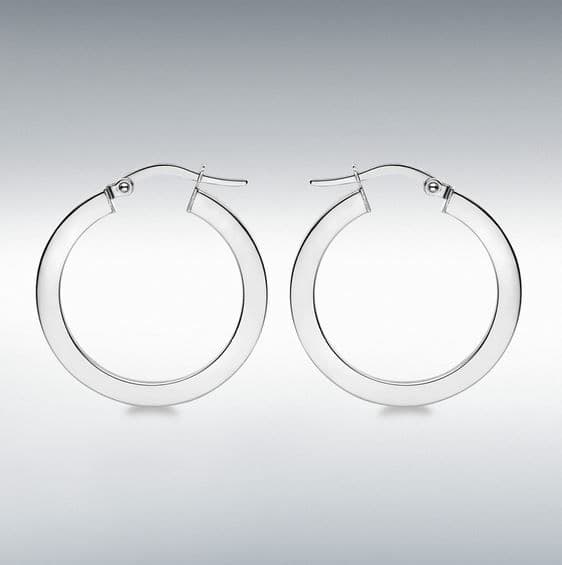 Round Plain Polished White Gold Earrings 27 mm