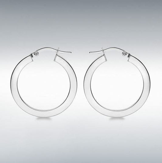Round Plain Polished White Gold Earrings 27 mm