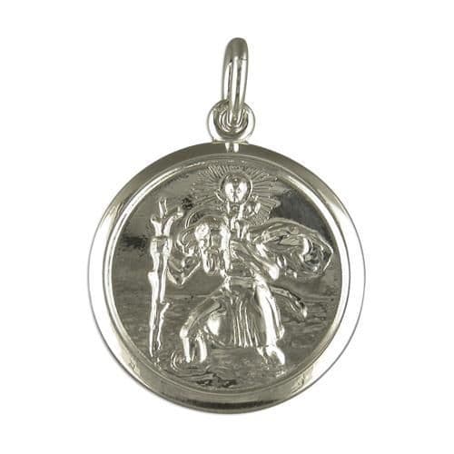 Sterling Silver Double Sided St. Christopher Including Chain 17 mm