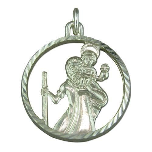 Round Sterling Silver Pierced St. Christopher Including Chain