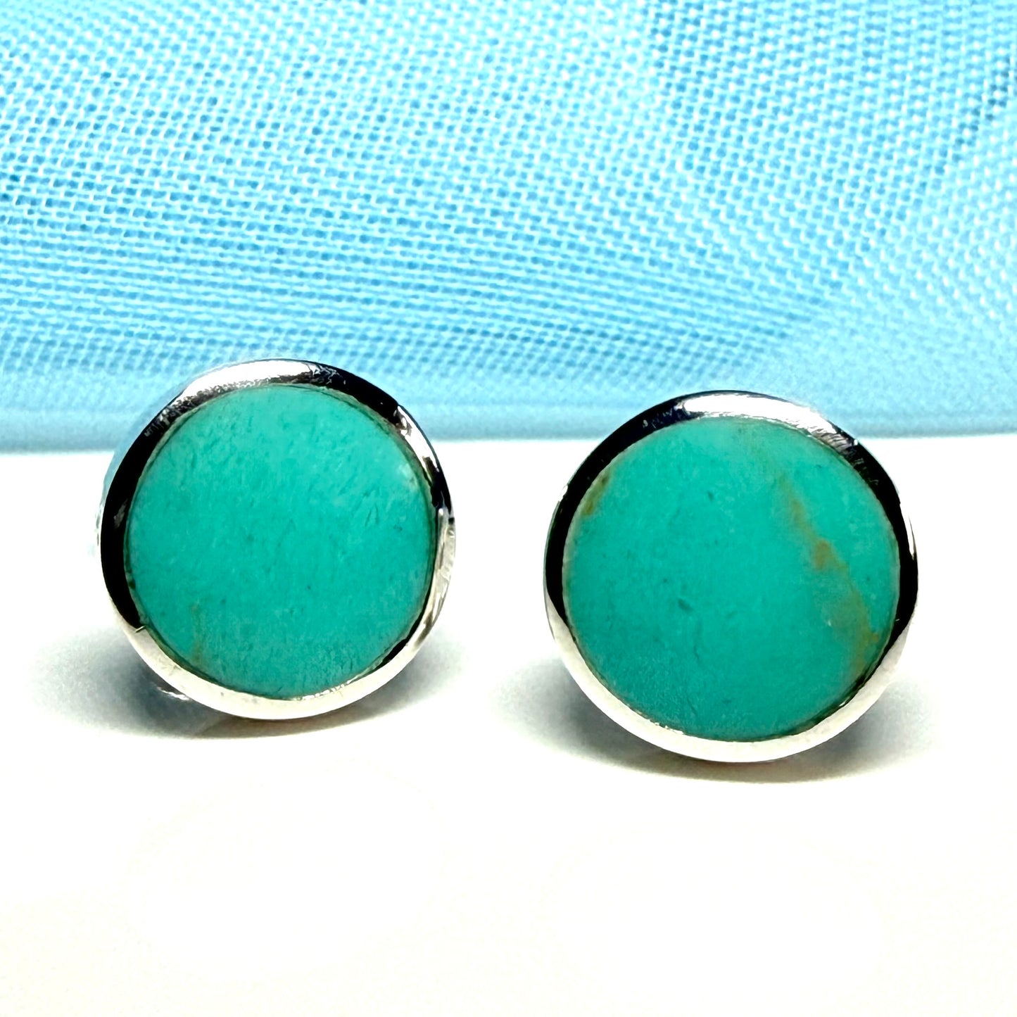 Round Blue Sterling Silver Turquoise Stud Earrings