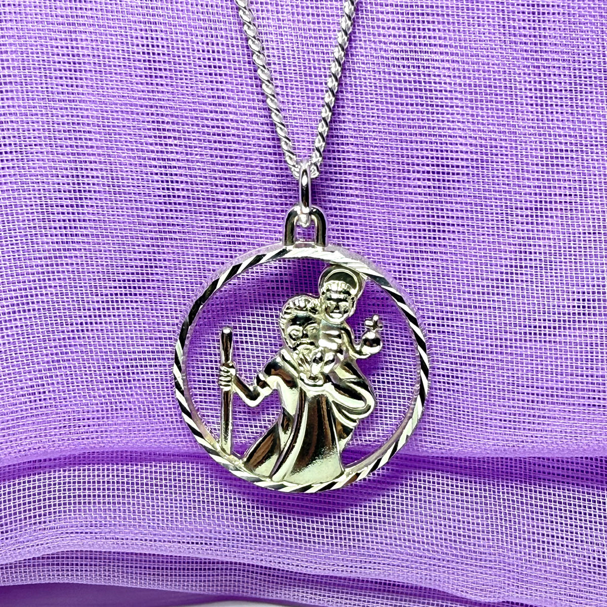 Round Pierced Sterling Silver St. Christopher Necklace