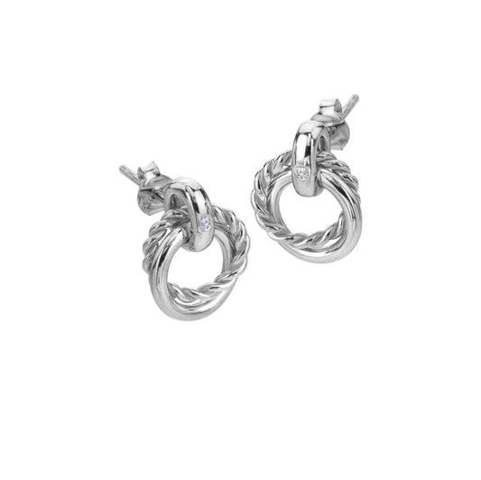 Round Sterling Silver Willow Rope Stud Dropped Earrings DE608