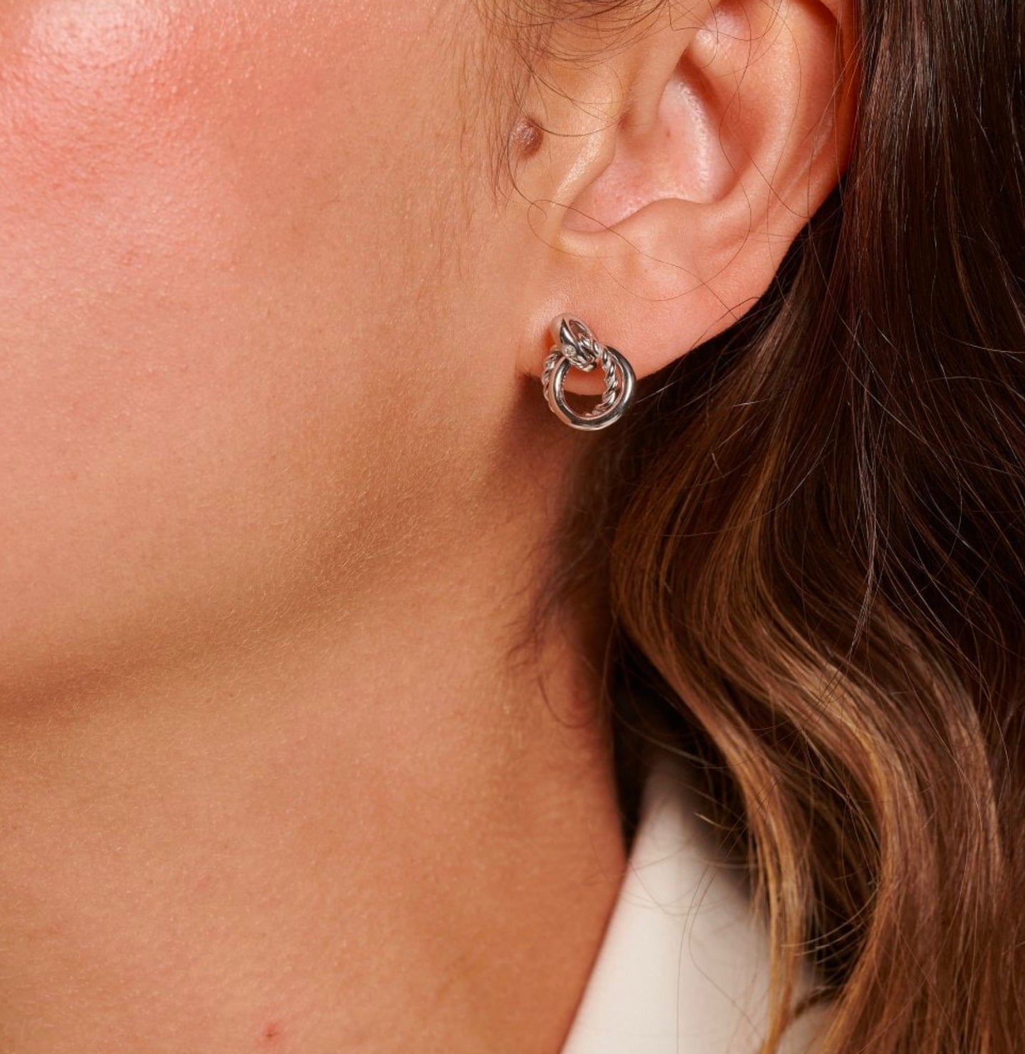 Round Sterling Silver Willow Rope Stud Dropped Earrings DE608 In the ears