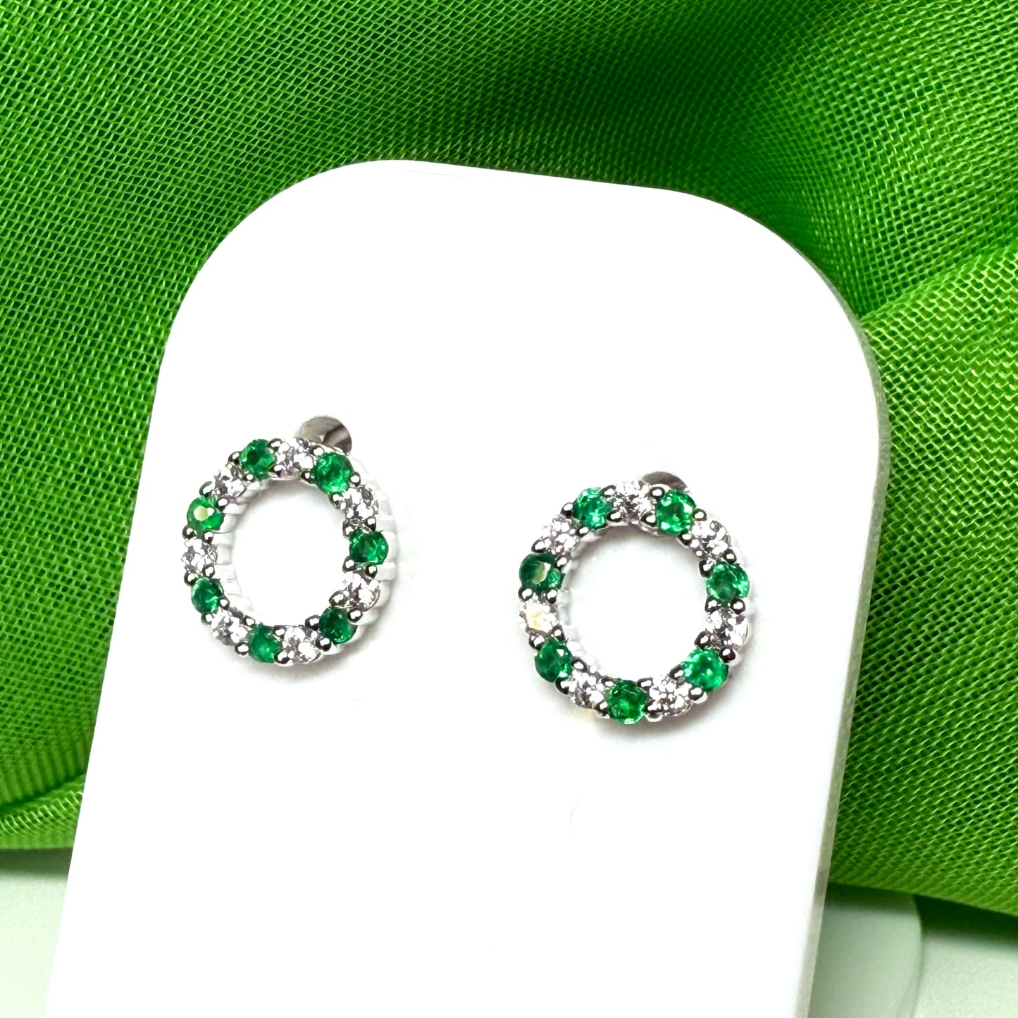 Real emerald Circle of Life round stud earrings