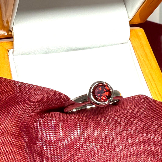 Round real garnet sterling silver ring