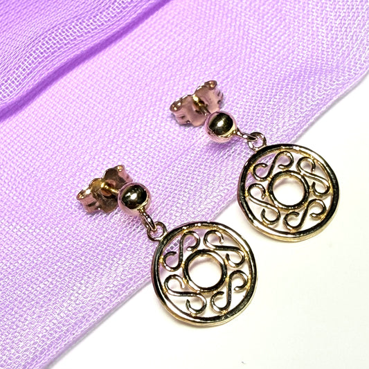 Round yellow gold drop earrings