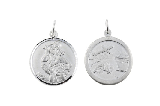 Double Sided Sterling Silver Double Sided St. Christopher Including Chain 16.5 mm