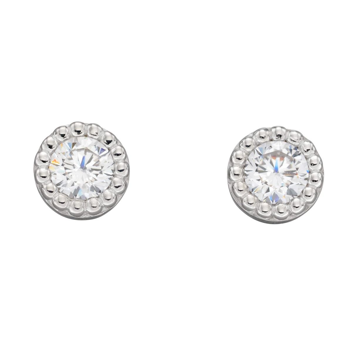 Round fancy cubic zirconia stud earrings sterling silver