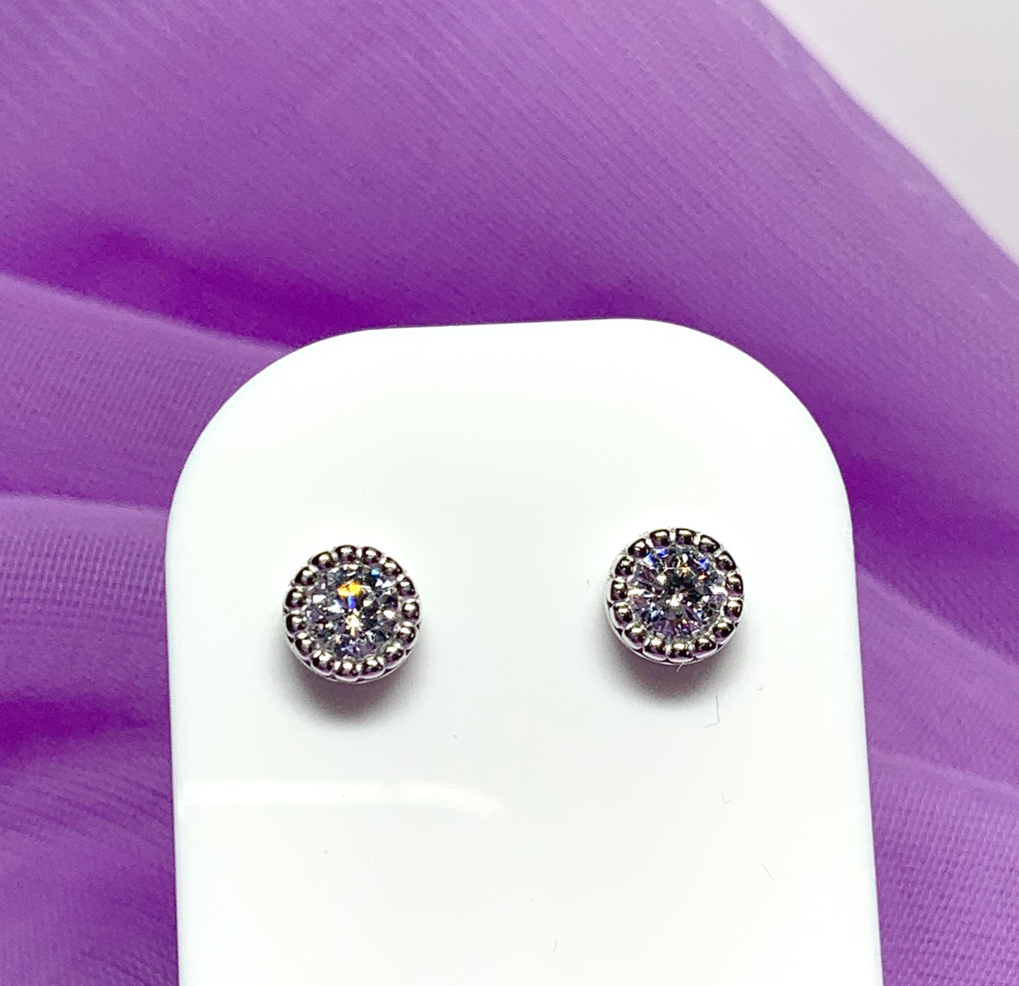 Round fancy cubic zirconia stud earrings sterling silver