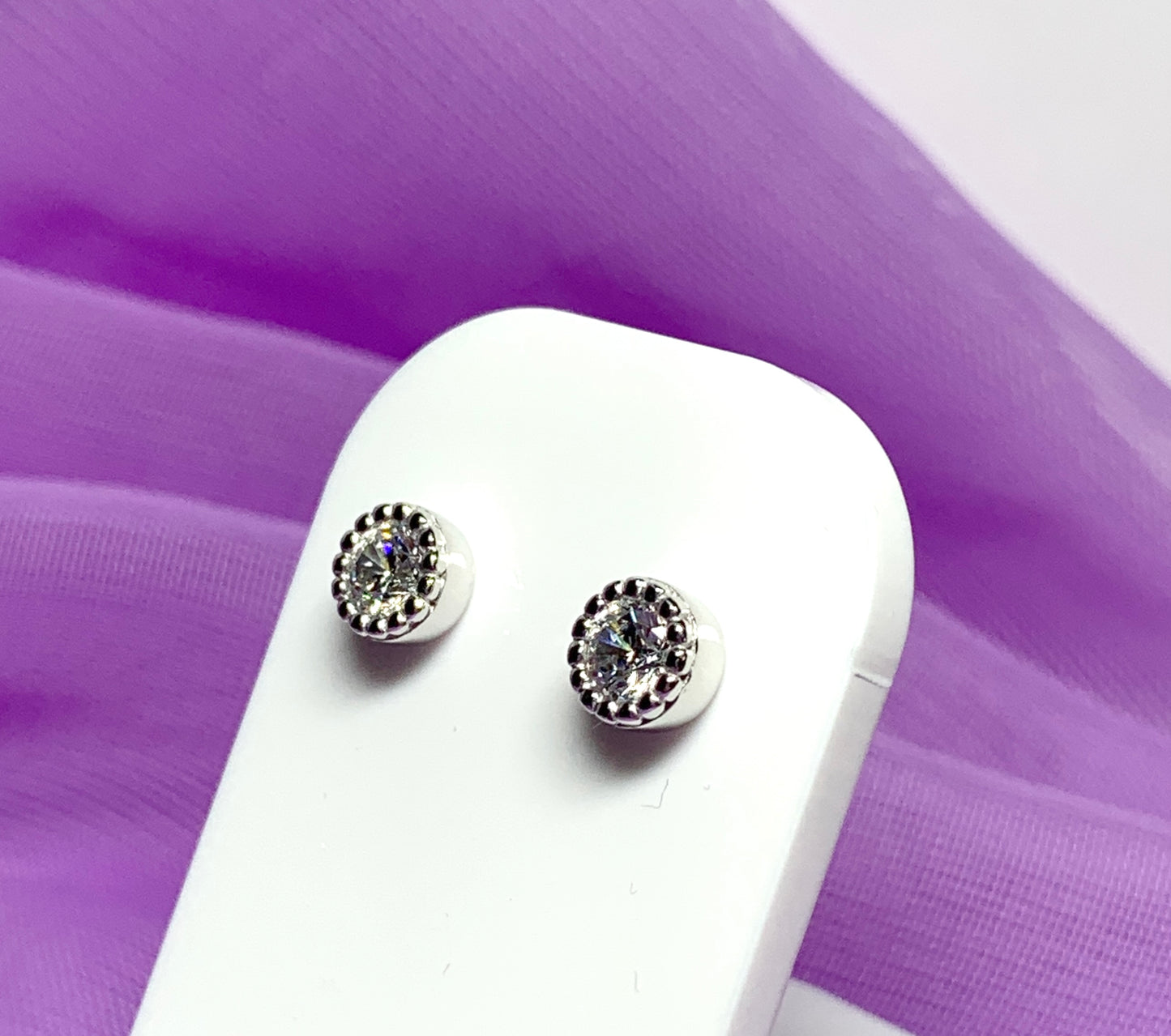 Round fancy cubic zirconia stud earrings sterling silver