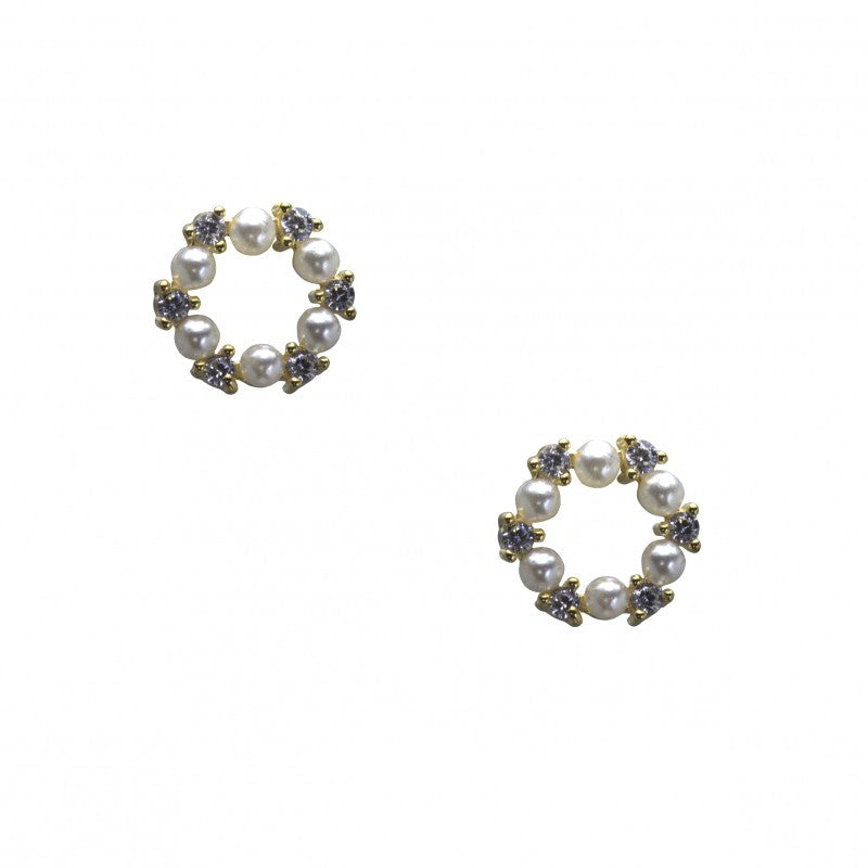 Round freshwater pearl and cubic zirconia gold plated on sterling silver, with an open design