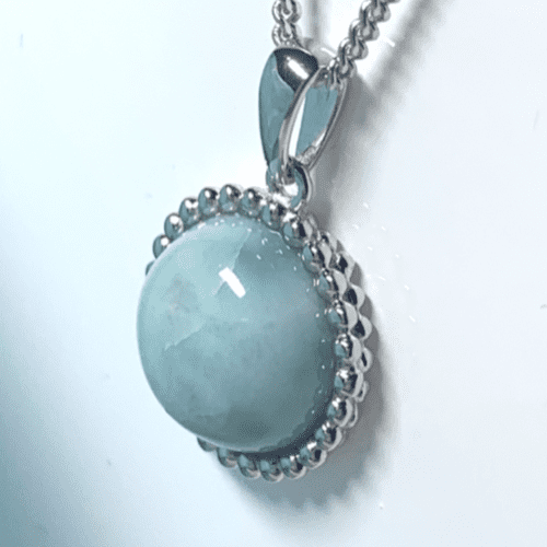 Round light blue larimar patterned bobbled necklace sterling silver pendant