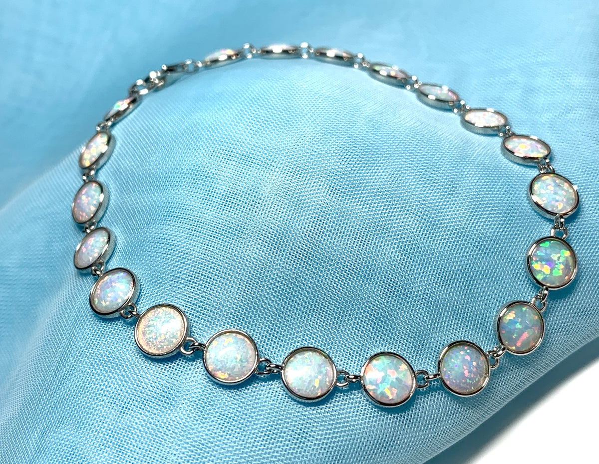 Round opal sterling silver bracelet
