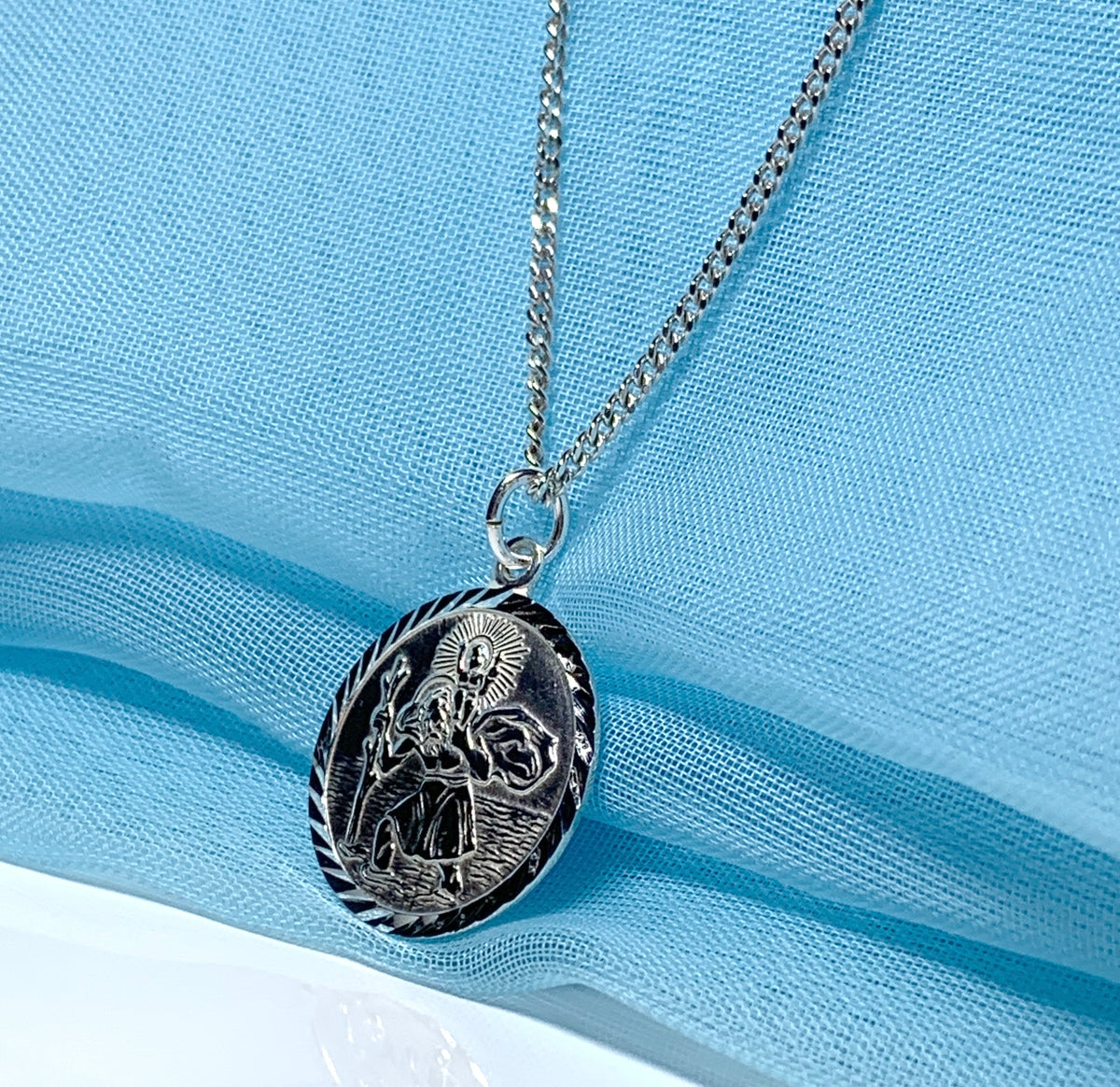 Round solid sterling silver St. Christopher 18 mm