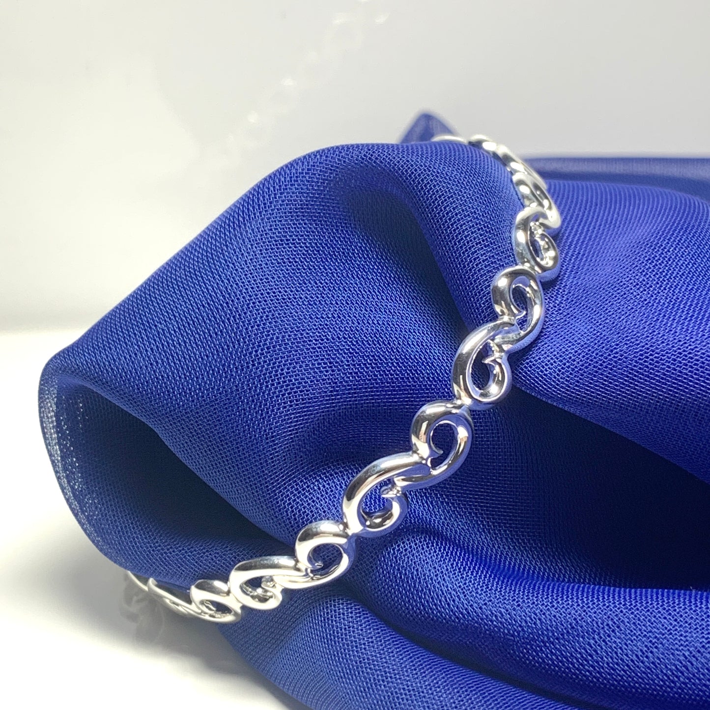 Round solid ladies bangle sterling silver open pierced fancy swirl pattered