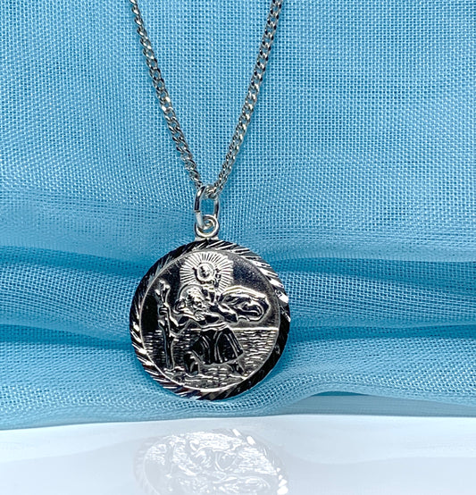 Round solid sterling silver St. Christopher 18 mm