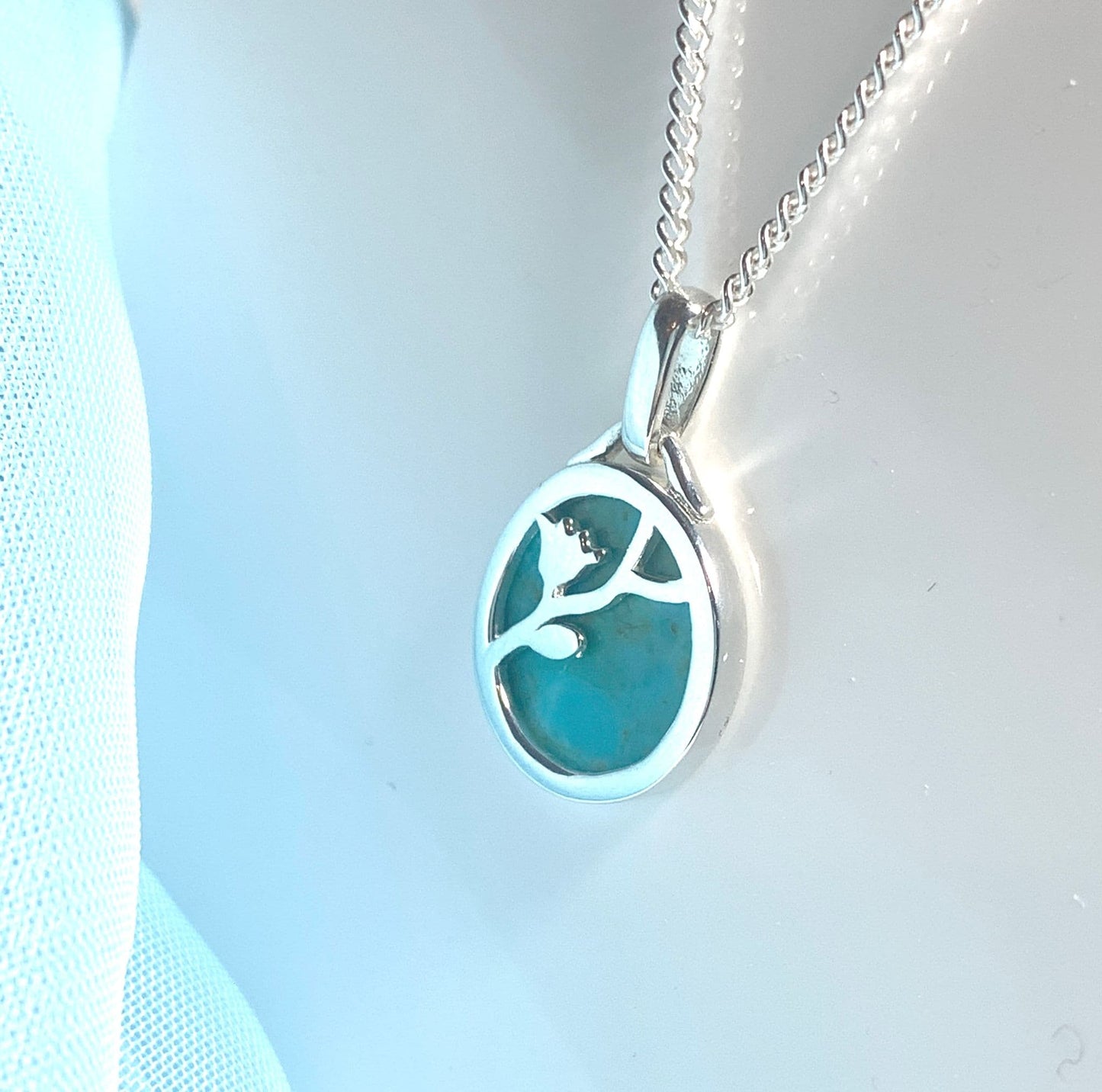 Round turquoise sterling silver necklace