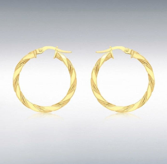 Round yellow gold twisted hoop earrings 25 mm