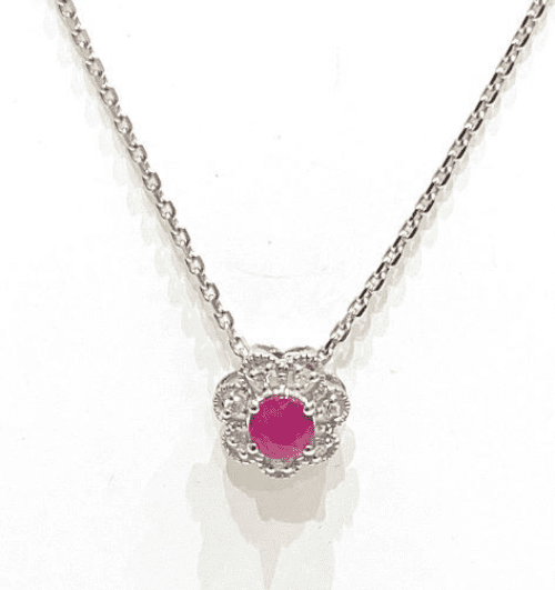 Ruby And Diamond Cluster White Gold Necklace